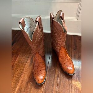 OLATHE BOOT COMPANY | Mens Tan Ostrich Leather Cowboy Boots - Size 11D